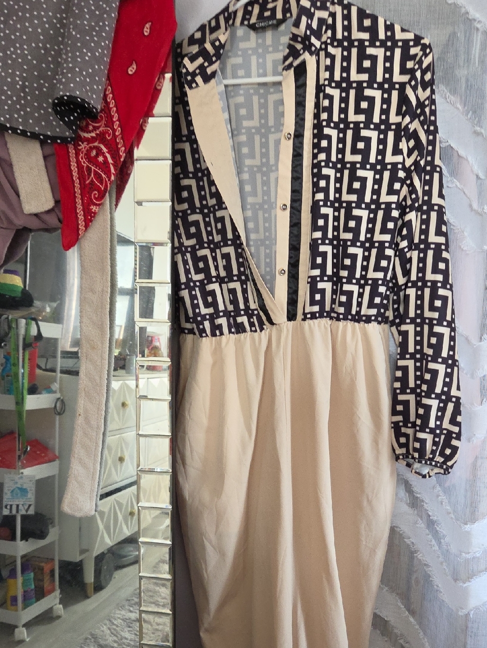 Geometric Print Black & Cream Wide-Leg Jumpsuit